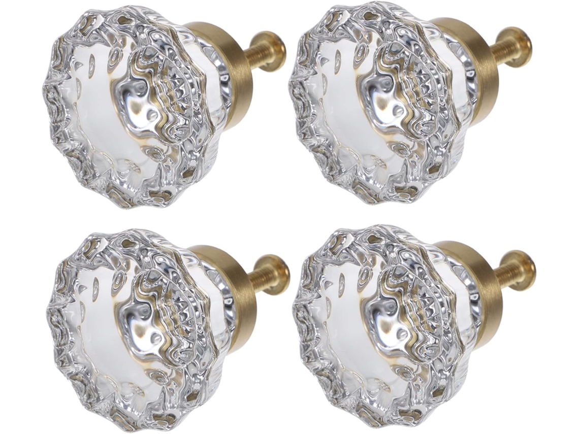 Conjunto De 4 Puxadores Cristal Para Armários E Cômodas, Em Latão Com Zircônia, Estilo Moderno E Decorativo