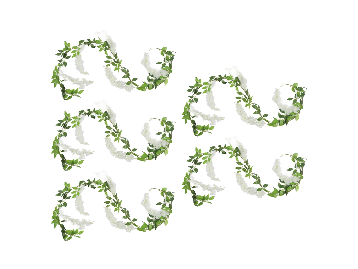 Conjunto de 5 Guirlandas Artificiais de Glicínia, em Rattan, para Decoração de Casa, Festas e Casamentos, na Cor Branca. AQUAFORGE