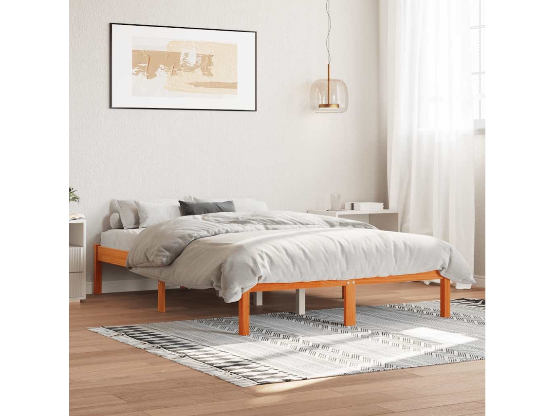 Vidaxl Cama Sem Colchão 120x190 Cm Madeira Pinho Maciça Castanho-mel