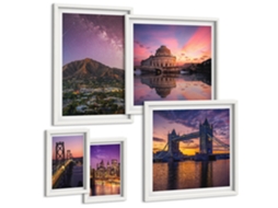Composição De Quadros Pontes, Sol, Vistas Da Cidade Moldura Branca Imagens Para Um Quarto Infantil Espelharte (conjunto De 5 Imagens)