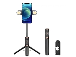 Tripé para celular de 104 cm com luz de preenchimento dupla dobrável e controle remoto Bluetooth para selfies e transmissões ao vivo, preto, LAXISCREED