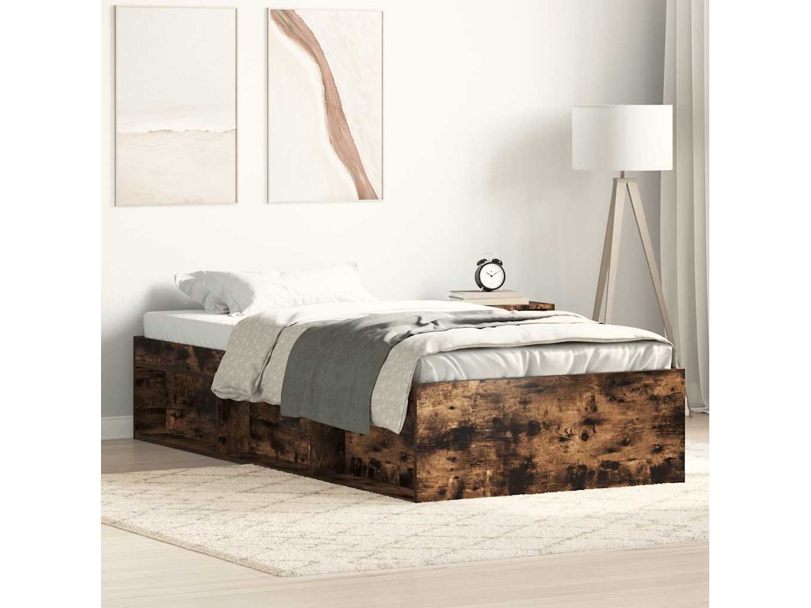 Vidaxl Estrutura De Cama Solteiro 75x190 Cm Carvalho Fumado