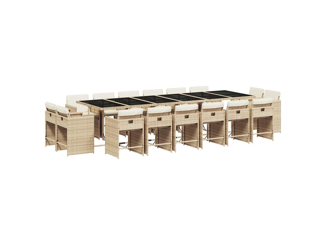 Conjunto de Jantar 17 Pcs para Jardim com Almofadões Vime Pe Bege MAISON EXCLUSIVE (17 pcs)