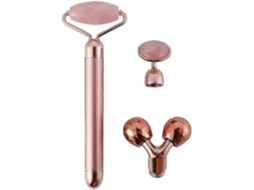 Massageador Facial Elétrico com Rolo de Jade, 3 em 1, 100% Quartzo Rosa Natural. GOKOCO