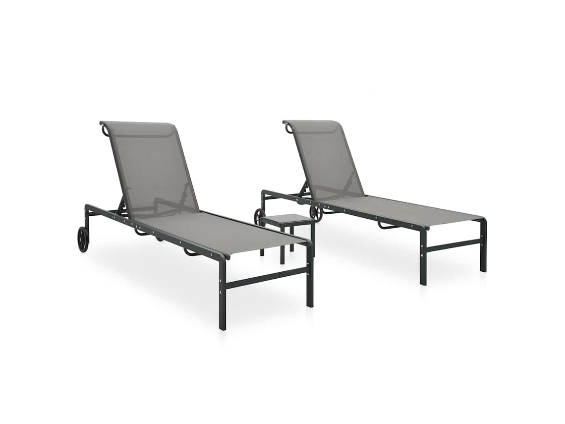 Vidaxl Espreguiçadeiras Com Mesa 2 Pcs Textilene E Aço