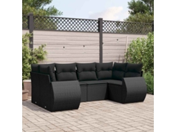 Vidaxl 6 Pcs Conjunto Sofás De Jardim C/ Almofadões Vime Pe Preto
