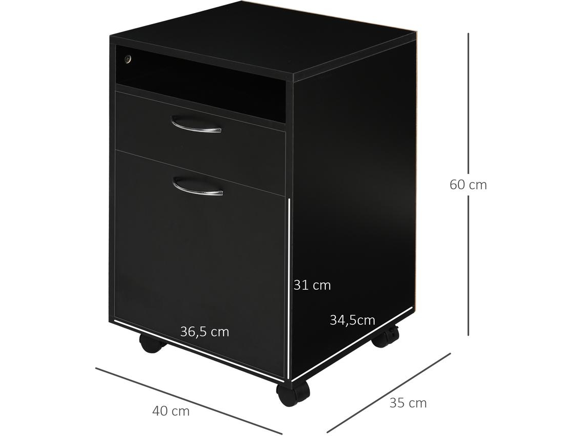 Bloco de Gavetas Melamina de Madeira Cor Preto 40x35x60 cm Homcom