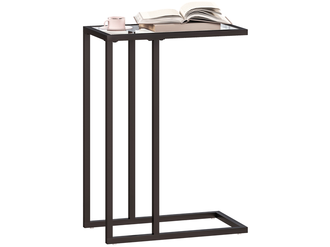 Mesa de Centro em Vidro e Aço Formato C,46x25x63.5 Cm,preto BTFORUS