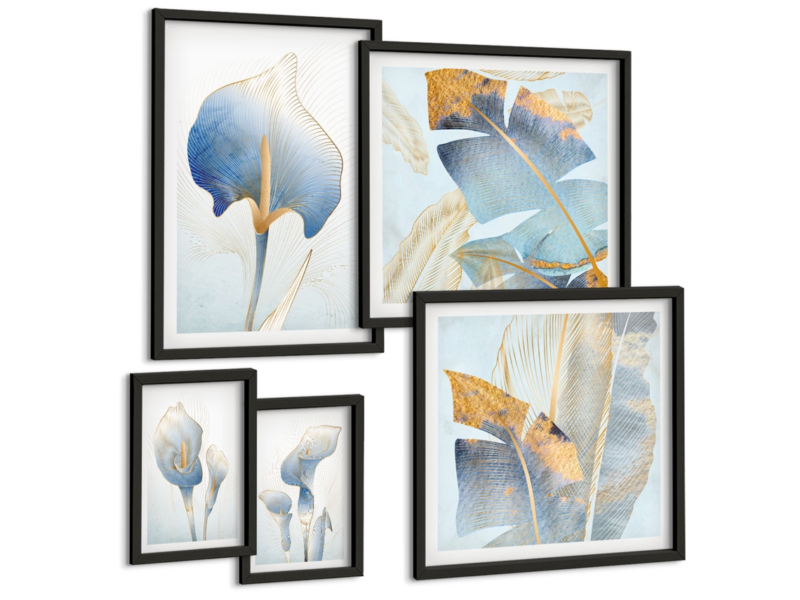 Galeria De Pinturas Murais Texturas Pictóricas, Tinta, Minimalismo Moldura Branca Quadros Para A Sala De Estar Espelharte (conjunto De 5 Imagens)
