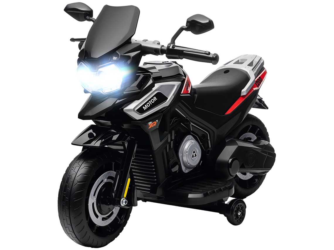Moto Elétrica Para Crianças De 18-36 Meses, Veículo De Montar, Rodas Auxiliares, Luzes, Música, Plástico, Aço, Preto