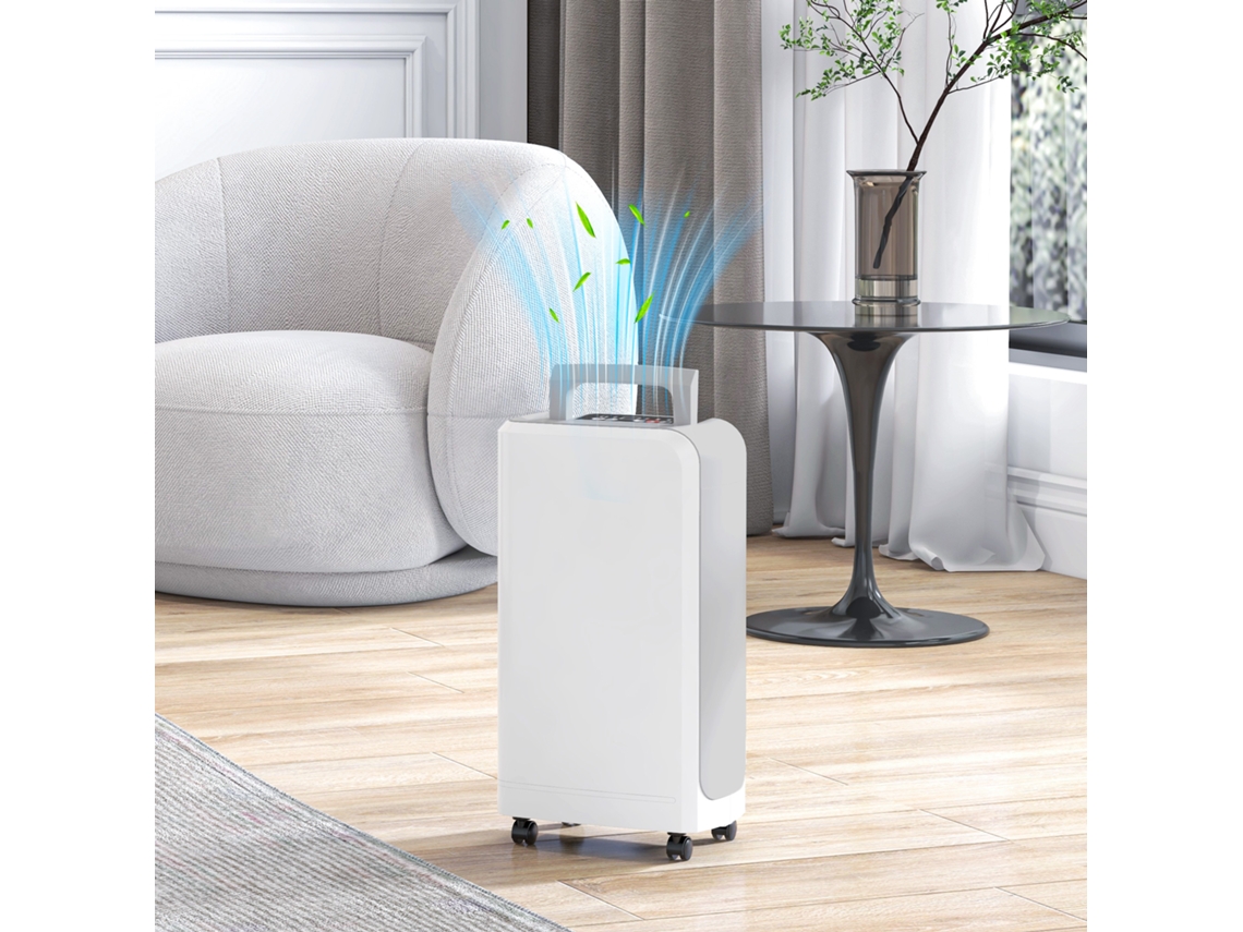 Desumidificador Elétrico 12l/dia Silencioso Até 13 18m² C/rodas Temporizador de 24 Horas Ecrã Digital Humidade e Pega para Quarto Branco