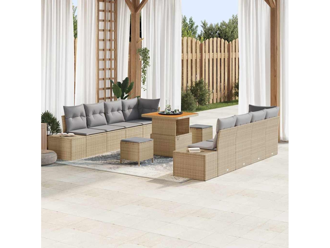 Vidaxl Conjunto De Sofá De Jardim 11 Unid. Bege Vime Pe