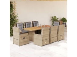 Conjunto 9 Peças Jantar P/ Jardim Com Almofadões Vime Pe Bege Dkd Home Decor
