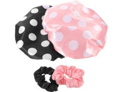 Conjunto De 2 Toucas Banho Femininas Touca Impermeável E Reutilizável Com Estampa Bolinhas Elástica Camada Dupla