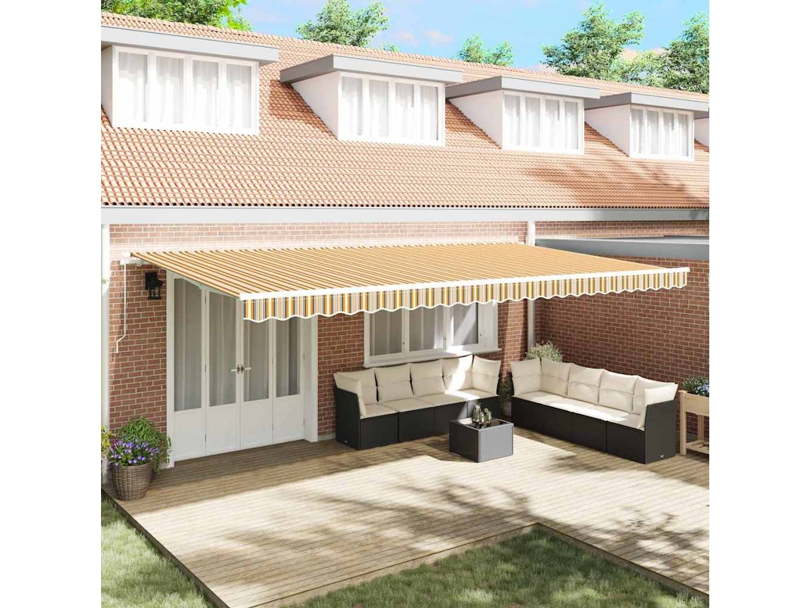 Vidaxl Toldo Retrátil Multicolor 600 × 350 Cm Poliéster E Alumínio
