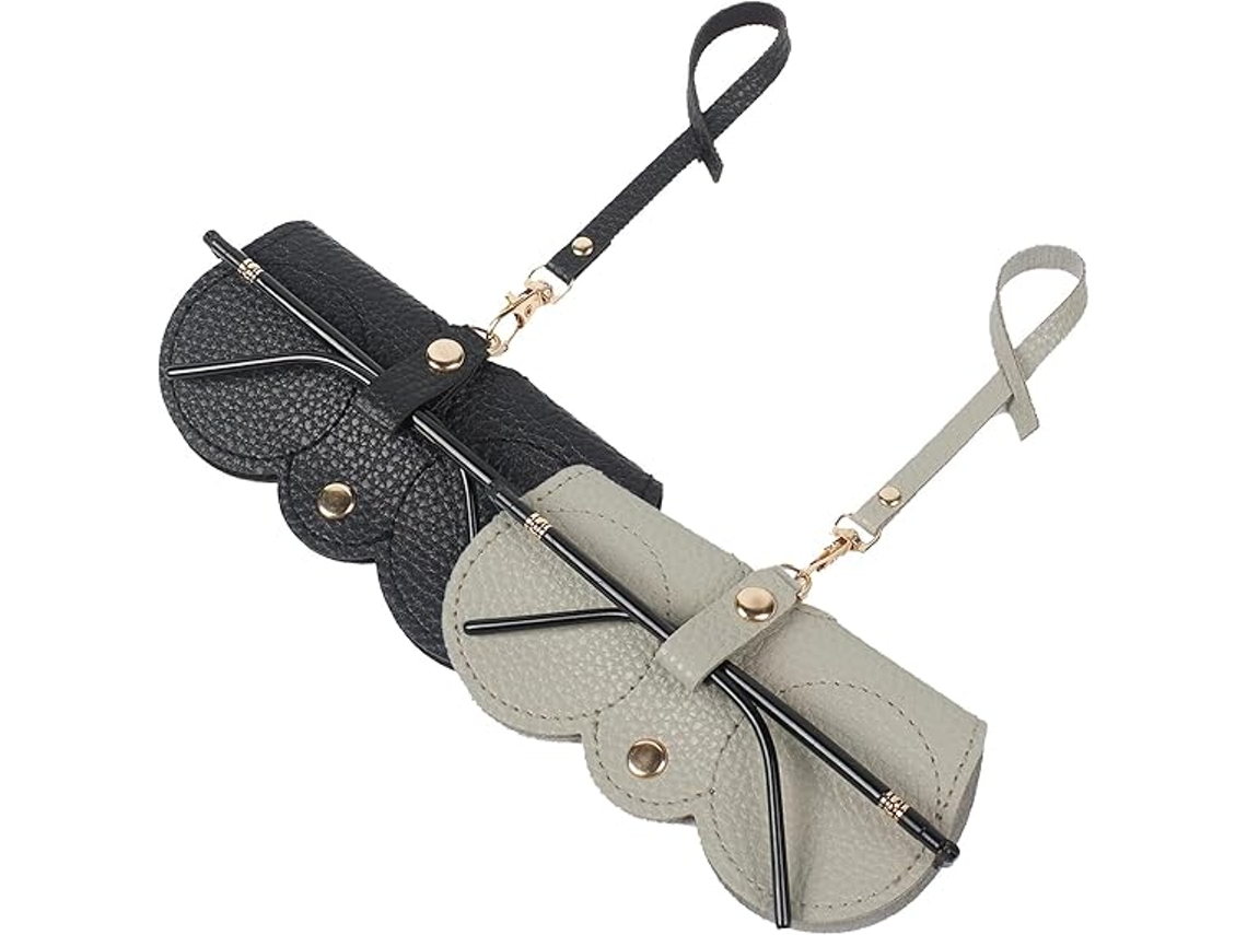 Bolsa para Óculos de Sol Fina e Portátil em Pele Genuína Cores: Preto Cinzento 2Pcs TRANTECH