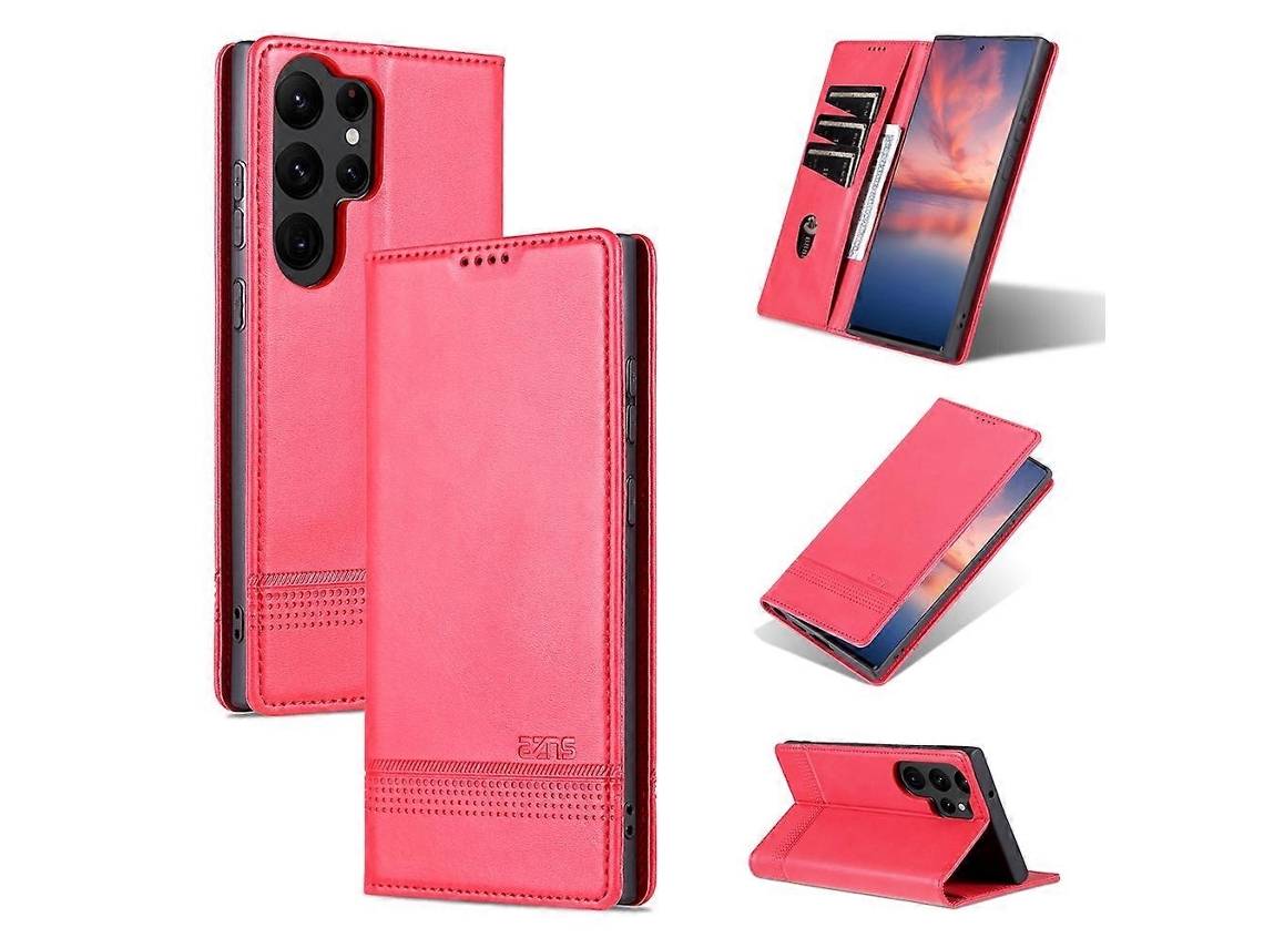 Capa De Celular Flip Em Couro Texturizado De Bezerro Com Ímã Azns Para Samsung Galaxy S23 Ultra 5g