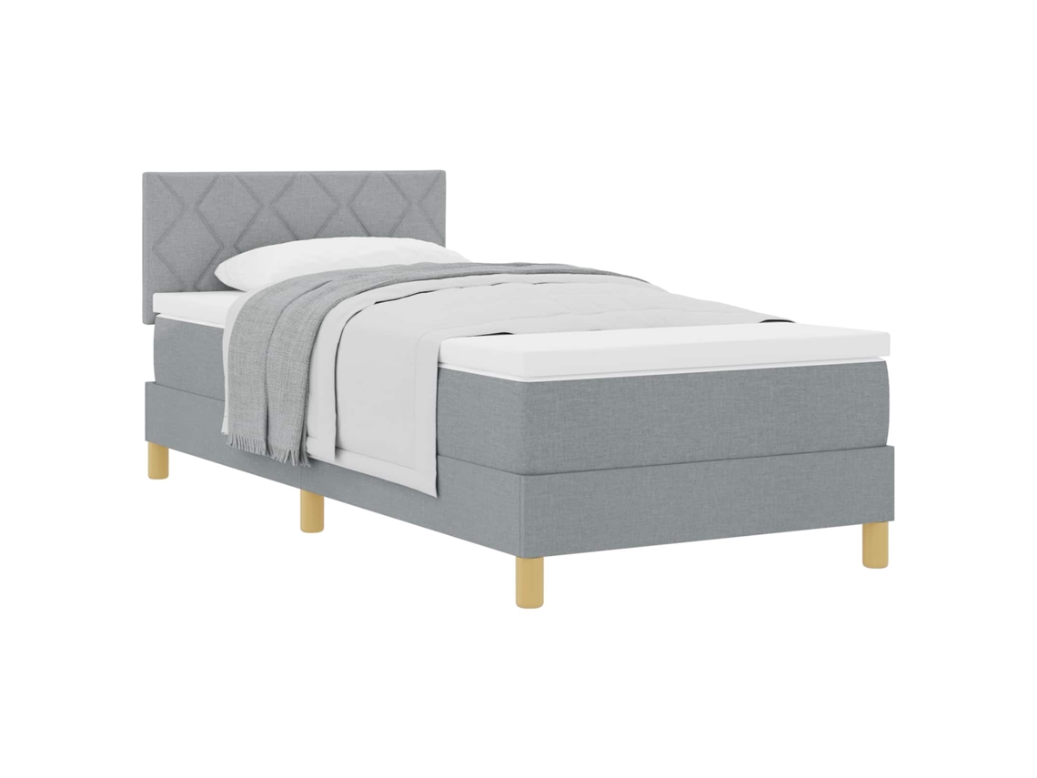 Cama De Solteiro | Camas Para Quarto | Cama Box Com Colchão Cinzento-claro 100 X 200 Cm Tecido