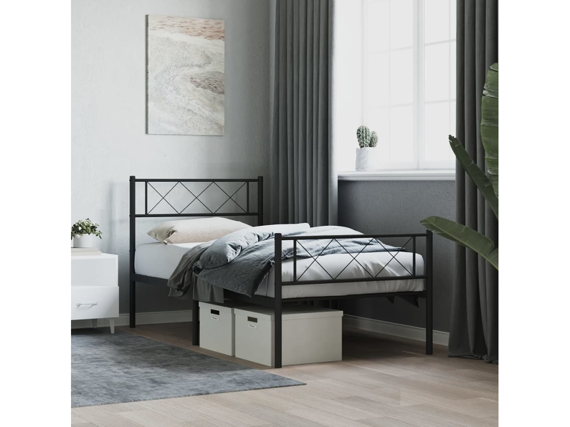 Vidaxl Estrutura De Cama Com Cabeceira E Pés 90x200 Cm Metal Preto