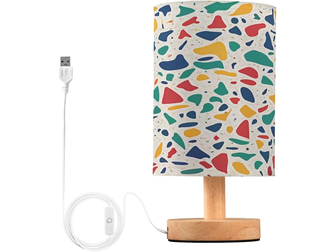 Abajur De Cabeceira Em Terrazzo Para Quarto, Con Portas De Carregegamento Usb C, Luminária De Mesa Cabeceira, Luminária De
