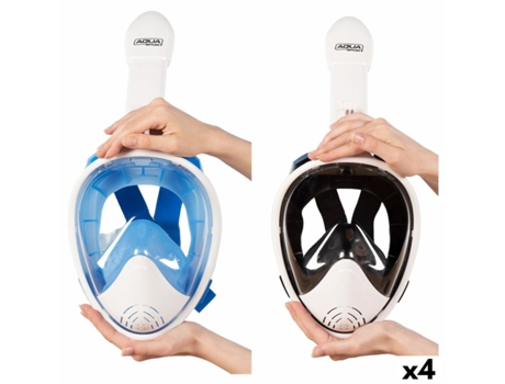 Máscara de Snorkel com Suporte para Câmera Esportiva Aquasport Azul Branco (4 Unidades)