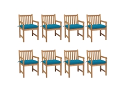 Vidaxl Cadeiras De Jardim C/ Almofadões Azul-claro 8 Pcs Teca Maciça