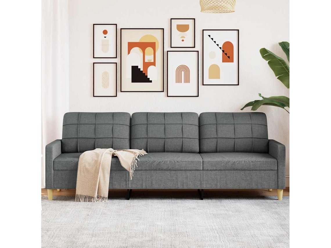 Vidaxl Sofá De 3 Lugares 210 Cm Tecido Cinza-escuro