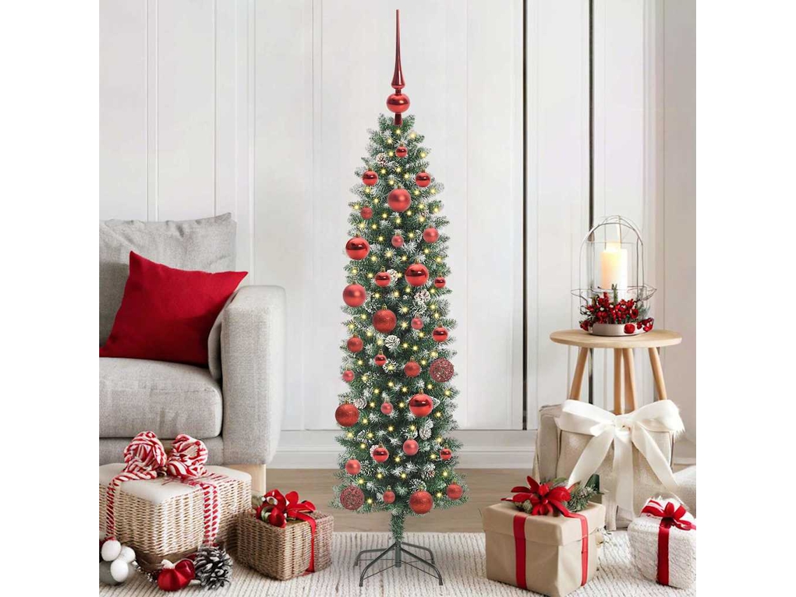 Vidaxl Árvore Slim De Natal Artificial Verde E Branco 150 Cm