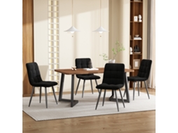 Conjunto Jantar 5pç, Mesa Nogueira + 4 Cadeiras Veludo Preto, Metal Preto. -qq