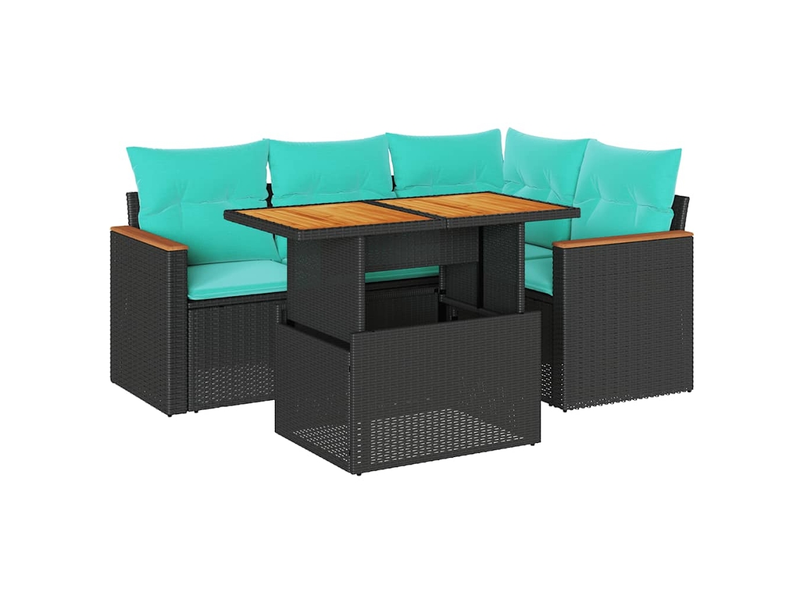 Conjunto de 5 sofás de jardim com almofadões Vime Pe Preto MAISON EXCLUSIVE (5 peças)