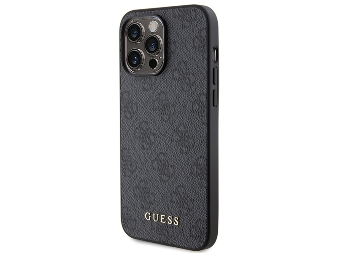 Capa Logótipo Dourado Cinza para iPhone 15 Pro Max GUESS Rígida Prateado