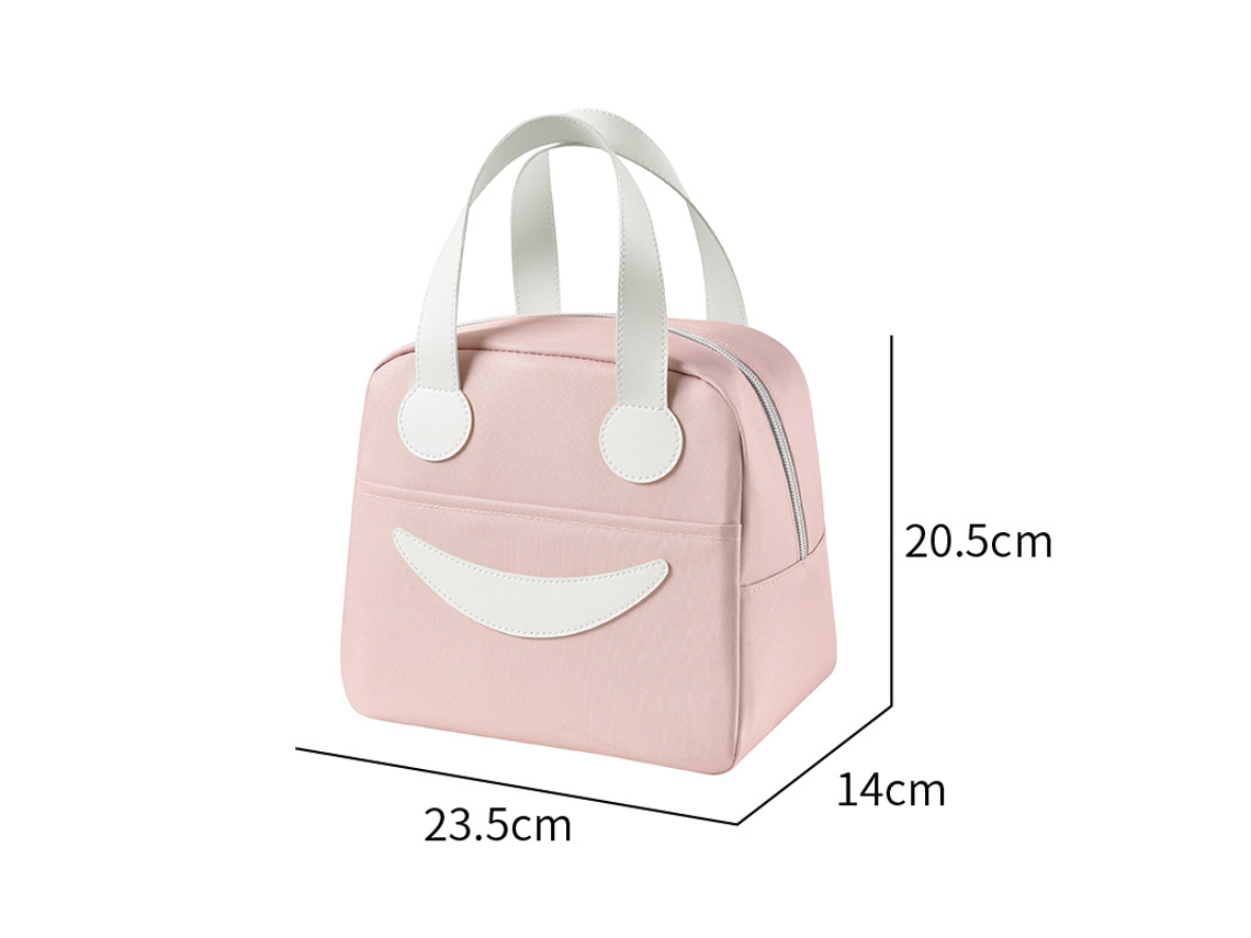Bolsa térmica para almoço com carinha sorridente rosa Aquaforge, fácil de limpar