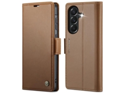 Capa Para Samsung Galaxy A37 5g De Couro Com Textura De Lichia E Fecho Borboleta Com Proteção E Sistema Rfid Antirroubo Marrom