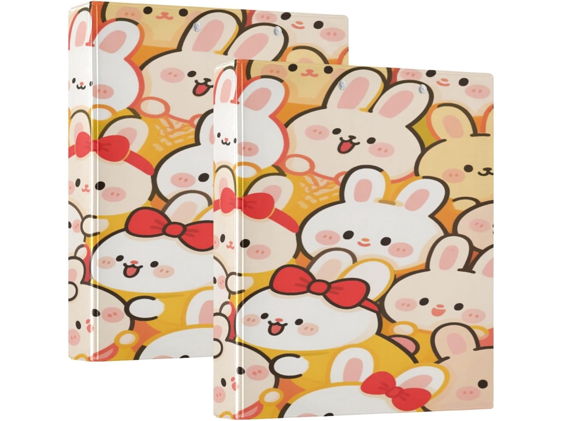 Fofa Pasta Escolar Com 3 Argolas Com Desenho Coelho Laranja 1, 5 Polegadas, Capa Com Bolsa, Embalagem Com 1 2 Pastas