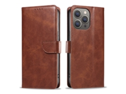 Capa Para Iphone 17 Em Couro Marrom, Estilo Flip, Imitando Pele De Bezerro.