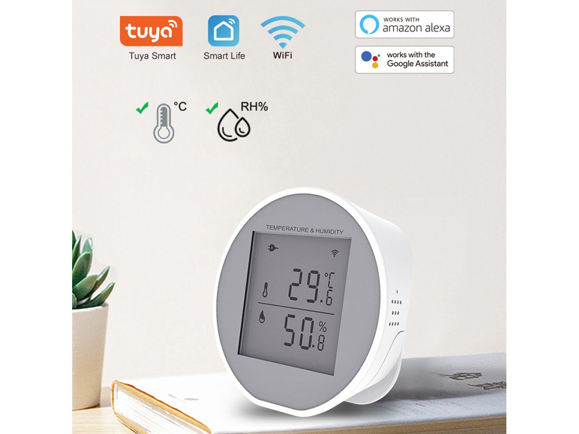 Sensor de Temperatura e Umidade Wi-Fi Tuya com Alarme, Compatível com Alexa e Google Home | S/MARCA