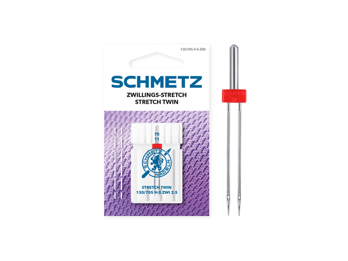 Agulha dupla elástica SCHMETZ 130/705 HS Zwi 2.5 75/11. Pacote com 1 agulha.
