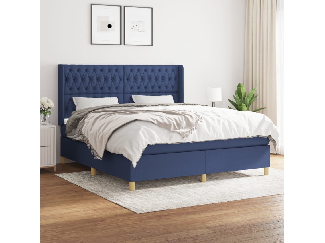 Vidaxl Cama com Molas/colchão 180x200 Cm Tecido Azul