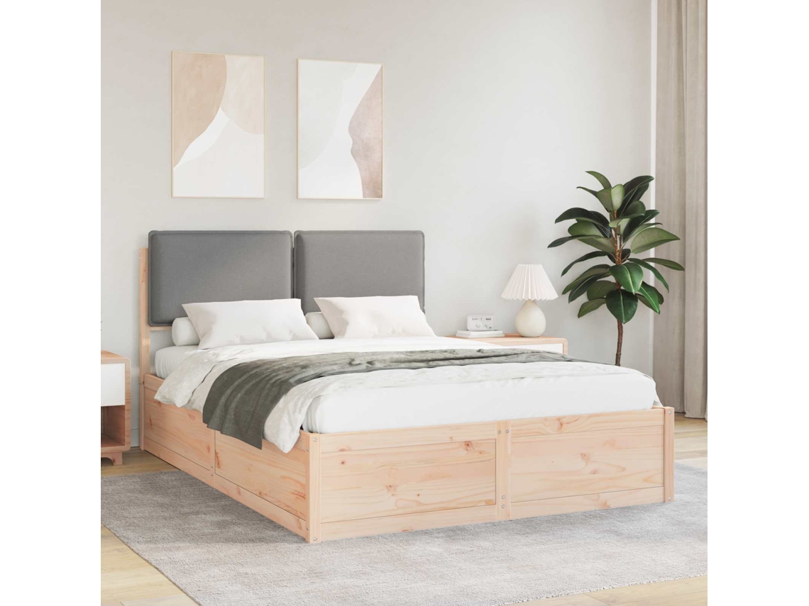 Vidaxl Estrutura de Cama com Cabeceira Estofada Cinzento claro