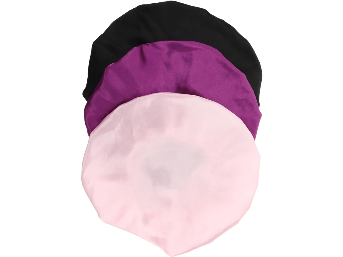 Conjunto De 3 Peças: Touca De Dormir Com Faixa Larga, Em Diversas Cores, E Touca Protetora Rosa Para Alguns.