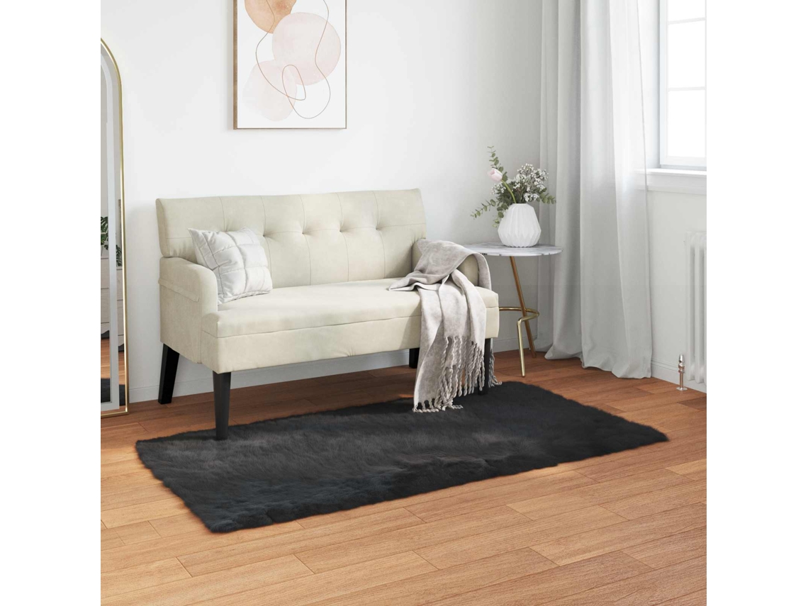 Vidaxl Tapete De De Ovelha Sintética Tafalla Preto 60 X 110 Cm