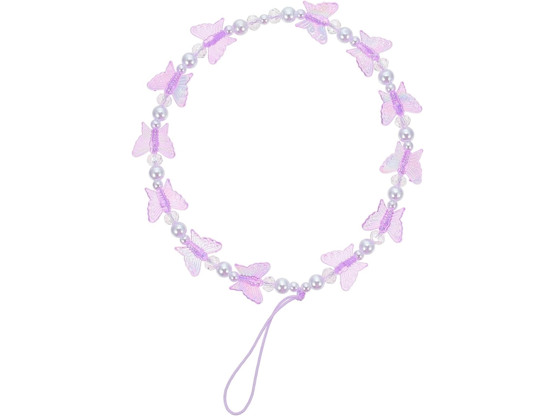Pulseira/corrente Para Celular Com Miçangas De Resina E Plástico Roxo