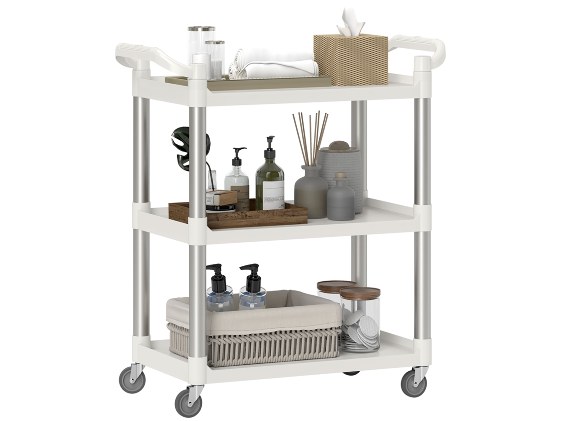 Carrinho Auxiliar PP e Liga de Alumínio Cor Branco 88x44x93 cm Homcom