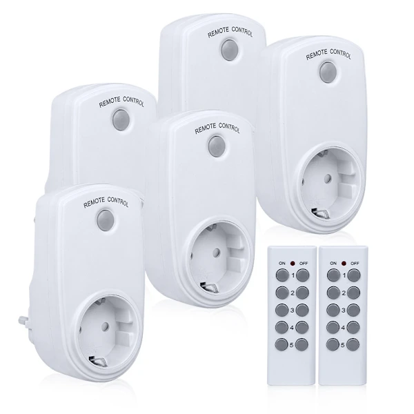 Conjunto De 5 Tomadas Programáveis, Tomada Com Controle Remoto Sem Fio E 2 Controles Remotos