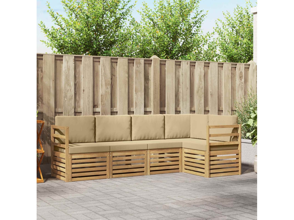 Vidaxl Conjunto De Sofás Para Exterior 5 Unid. Branco E Bege Poliéster