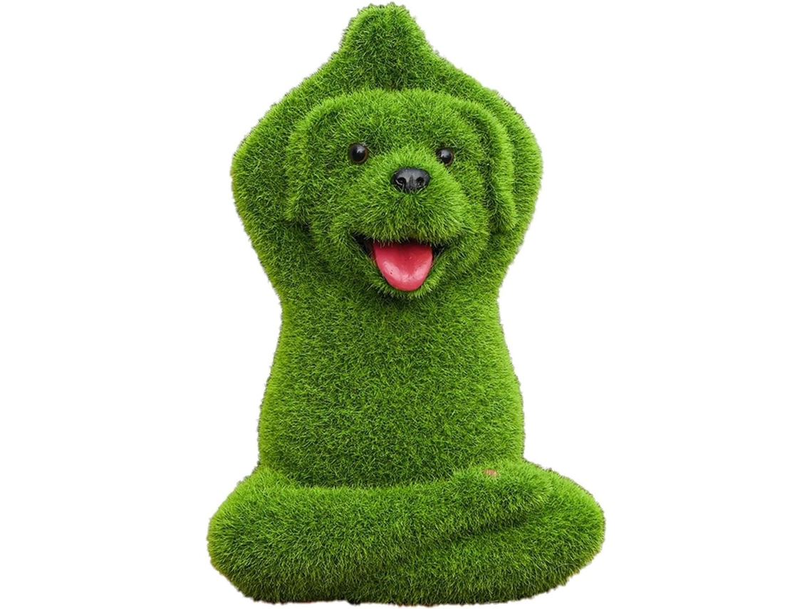 Estátua de Cachorro Estatueta de Resina Verde Flocada e Às Intempéries Estatueta Zen de Animal para Jardim, para Uso CHABERLU