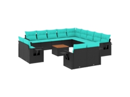 Conjunto de Sofá de Jardim, 14 Peças, Almofadas, Rattan Preto MAISON EXCLUSIVE