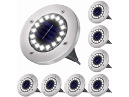 Luzes Solares Externas para Jardim Spots Solares de Embutir no Solo com 16 Leds (luz Branca, Pacote com 8) ORBITRA COMMERCE (à Prova D'água Ip65)