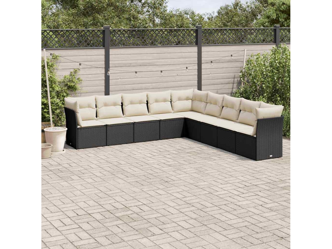 Vidaxl 9 Pcs Conjunto De Sofás P/ Jardim C/ Almofadões Vime Pe Preto