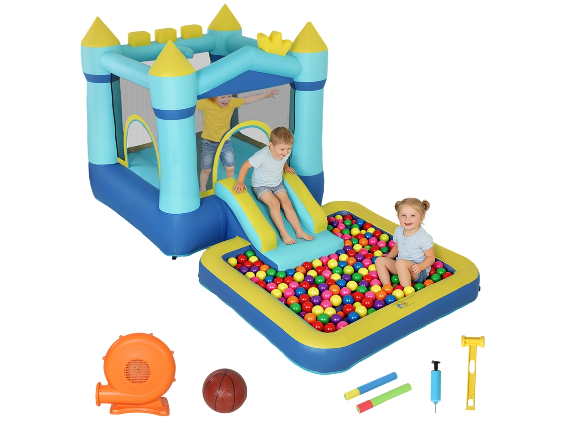 Castelo Inflável 4 Em 1 Crianças Escorregador Cama Elástica Piscina Azul